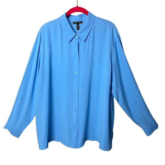 Eileen Fisher Silk Blouse Georgette Crepe Light Blue Size XL NWT Quiet Luxury - Picture 2 of 9